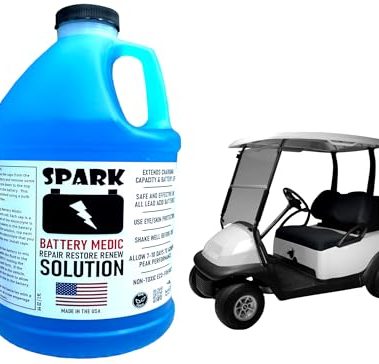 Golf Cart Battery Restore Liquid Solution - Restore - Repair - 6, 8, 12 Volt Lead Acid Batteries - Made in USA - Expands Charge Capacity - Extends Battery Life - Non-Toxic - Larger 64oz Bottle
