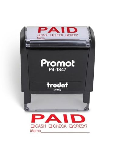 Promot Paid Stamp Self Inking Stamp - Paid Stamp for Office, Accounts Payable Stamp w/Type and Memo - Rubber Stamps for Retail Use, Red Ink Stamp, Self Inking Stamp for Business Supplies