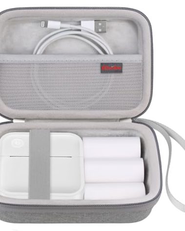 Elonbo Carrying Case for INVISEN/Miouca Label Maker Machine, Portable Mini Bluetooth Thermal Label Printer Storage Holder, Handheld Sticker Maker Printer Travel Bag, Pocket Fits Paper Tape, Grey