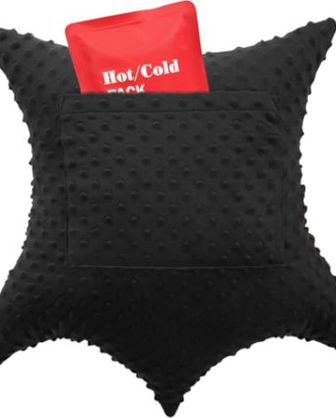 Heart Surgery Pillow Shock Absorbing for Open Heart Surgery After Bypass Coughing with 2 Pockets - Recovery Gifts with Hands Placement Pouch, Minky Dot Black