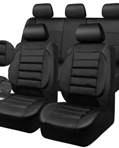 CAR PASS Breatherable Air Mesh Car Seat Covers Full Set, 3D Foam Back Support Automotive Seat Covers, All Season Car Seat Cover Fit Automotive,SUV,Sedan,Van, Airbag Compatible (Black)