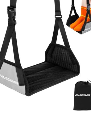 Foot Hammock for Plane Travel, No Collapse Thickened Bamboo Airplane Foot Rest for Long Flight, Desk Foot Hammock with Extended Adjustment Strap to Relax Your Feet, Foot Sling Travel Essentials