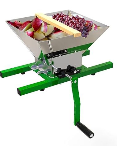 EJWOX Fruit and Apple Crusher - 7L Manual Juicer Grinder, Portable Fruit Scratter Pulper for Home Brewing & Cider Pressing (Stainless Steel, 1.8 Gallon, Green)