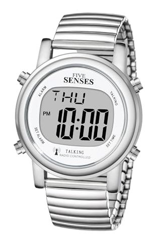 FIVE SENSES Atomic! Talking Watch - Sets Itself Senses Metal Easy-to-Read Talking Watch (Silver)