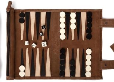 Sondergut Roll-up Portable Suede Backgammon Game Set - Ideal for RV Travel, Cruise, Airplane, Camping, Backpacking, Road Trips, Etc. Multiple Colors (Mocha)…