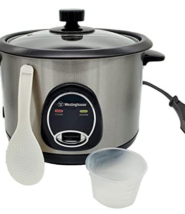 Westinghouse 220 Volt Rice Cooker 10 Cup, Non Stick Cooking Pot, Measuring Cup, Keep Warm Function-Stainless Steel-700W (NOT FOR USE IN USA)