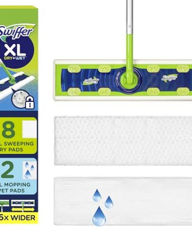 Swiffer Sweep + Mop XL, Broom & Mop Alternative, Floor Cleaner for Dirt, Dust, Hair, All Purpose Cleaning Tool for Home, Bathroom, Kitchen, Set Includes 1 XL Sweeper 8 XL Dry Pads 2 XL Wet Pads Fresh