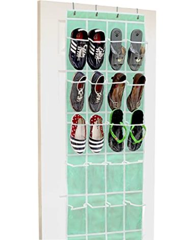 Simple Houseware 24 Pockets - Crystal Clear Over The Door Hanging Shoe Organizer, Turquoise (64'' x 19'')