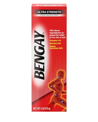 Bengay Ultra Strength Topical Pain Relief Cream, Non-Greasy Topical Analgesic for Minor Arthritis, Muscle, Joint and Back Pain, Camphor, Menthol and Methyl Salicylate, 4 OZ