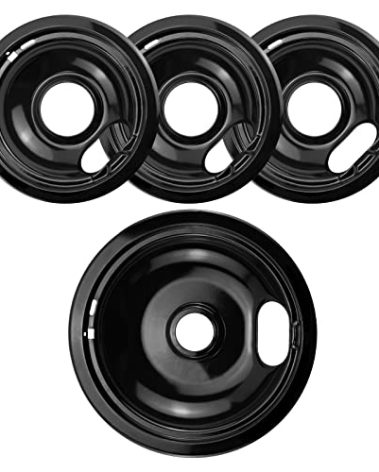 Black Stove Burner Drip Pans Replacement for Whirlpool Amana Crosley Electric Range, Stove Top Drip Bowls Includes 1 Large 8-Inch W10290353 and 3 Small 6-Inch W10290350 by APPLIANCEMATES