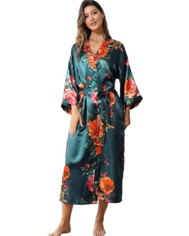 Women's Plus Size Kimonos Floral Kimono Bathrobes Satin Robes Plus Size Dressing Gown