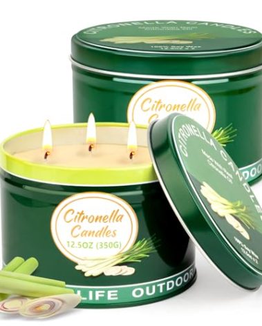 Citronella Candles Outdoor, Large Citronella Candles Outdoor, 2 Pack 12.5oz Summer Indoor Candle Bulk for Patio Home Garden Yard Balcony Camping Decorative, 150H Long Burning, 3 Wick