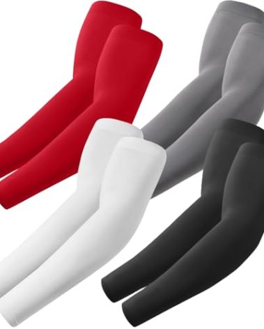 ROXUN 4 Pairs Arm Sleeves, Cooling UV Sun Protection Sports Compression for Men/Women Black+White+Dark Gray+Red