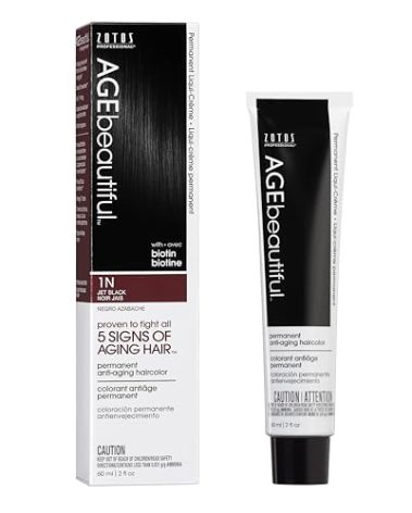 AGE beautiful Permanent Hair Color Dye Liqui Creme | 100% Gray Coverage | Anti-Aging Haircolor | Biotin for Thicker, Fuller Hair | Professional Salon Coloring | 1N Jet Black