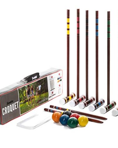 Franklin Sports Croquet Sets - Includes Croquet Wood Mallets, All Weather Balls, Wood Stakes and Metal Wickets - Carry Case Included - Family