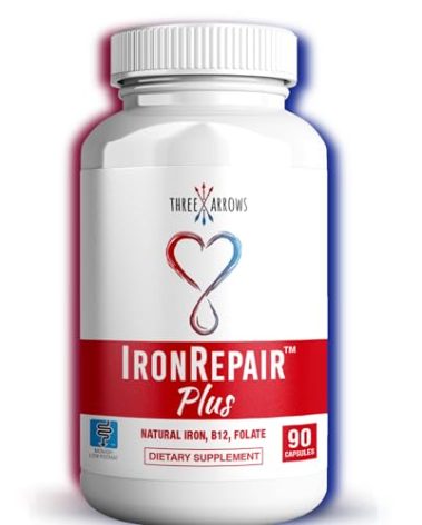 Iron Repair Plus Natural Iron Supplement, Best Absorption Gentle on Stomach, Monash Low FODMAP, Raise Hemoglobin & Ferritin for Women, Teens & Pregnancy Methylated B-12 & Folate, 90 Gelatin Capsules