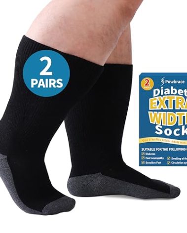2 Pairs Wide Diabetic Socks for Men Women Plus Size,Lymphedema Socks for Swollen Feet and Ankles,Edema Loose Fit Socks,Non-Binding Hospital Cast Socks