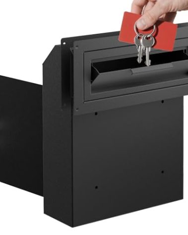 POCHAR Through The Door Drop Box with Lock, Heavy Duty Door Mailbox for Cash Rents Deposit Payments Checks, Steel Large Key Drop Box for House Office Apartment, Security Anti-Theft Dropbox, Black