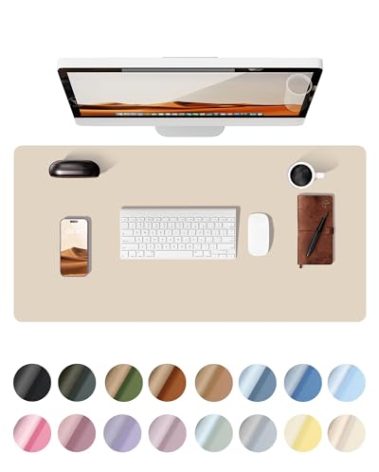 YSAGi Leather Desk Pad Protector, Large Mouse Pad, Non-Slip PU Leather Desk Blotter, Waterproof Writing Pad for Office and Home (31.5" x 15.8", Eggshell)