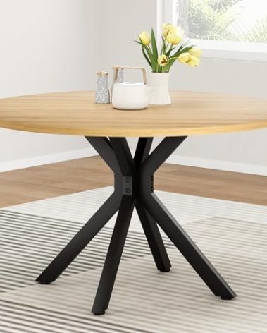 Soohow 47.2" Solid Wood Round Dining Kitchen Table for 4-6 People with Intersecting Pedestal Base