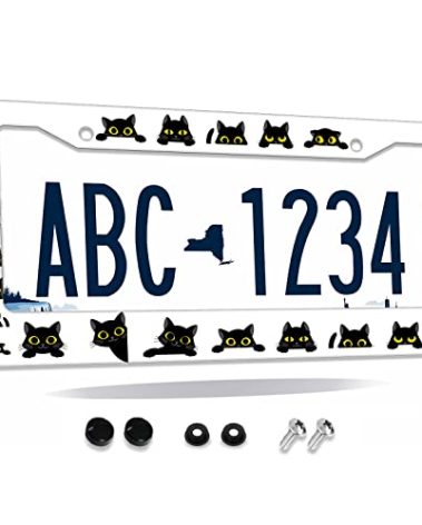 License Plate Frame Black Cat Car Cover Tag Holder Frames Metal Aluminum Rustproof License Plate Cover for Standard Us Canada License Plate Holder 12" x 6"