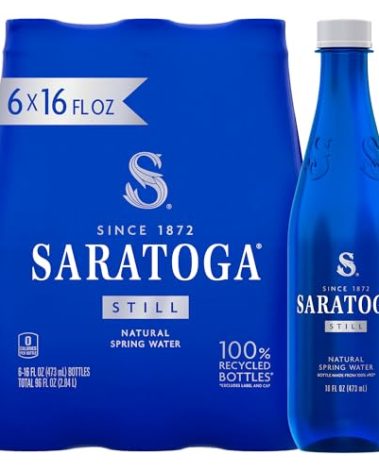 Saratoga Spring Water Bottles, 6 Pack - Still Bottled Water with Naturally Occurring Minerals - Recycled PET Plastic Bottles - 16 Fl Oz