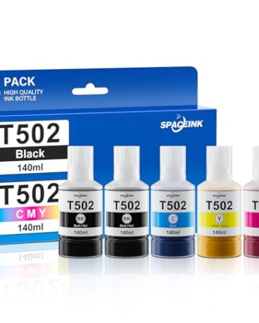 502 Ink Refill Bottles for Ecotank ET-2760 ET-4760 ET-2850 ET-3760 ET-3850 ET-4850 ET-2750 ET-4750 ET-3750 ET-3710 ET-3830 ET-15000 ET-3700 ET-2700 ET-2980 ET-2988 Printer 140ml 5 Bottles(2BK C M Y)
