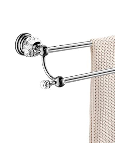 WINCASE Chrome Towel Bar, Adjustable Double Towel Holder, Silver Crystal Bathroom Towel Racks Wall Mounted