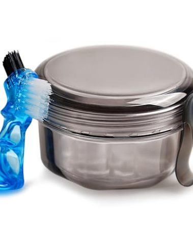 Leakproof Denture Case Denture Soaking Cup False Teeth Container, Dental Denture Bath Holder Storage Box Retainer Cleaner Case for Traveling - Leak Proof and Lid Waterproof - Transparent Black