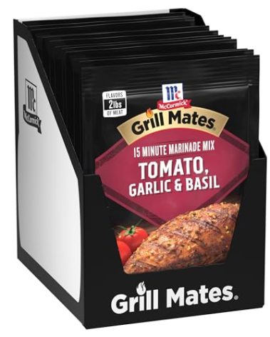 Backyard barbecues just got juicier and more delicious with McCormick Grill Mates Tomato, Garlic & Basil Marinade. This refreshing seasoning features a blend of sweet tomatoes, garlic, basil and extractives that will keep your guests coming back for more! Simply combine one marinade packet with ¼ cup water and vegetable or olive oil, and 2 tablespoons white or balsamic vinegar with 2 pounds of chicken, shrimp or beef, marinate, grill and enjoy a memorable, mouthwatering meal.