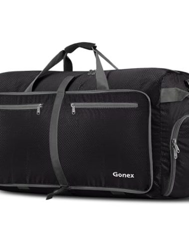 Gonex 60L Packable Travel Duffle Bag Foldable Duffel Bags for Luggage Gym Sports Camping Travelling Cycling Storage Shopping Water & Tear Resistant Black