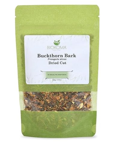 Biokoma Pure and Natural Buckthorn Bark Dried Cut 100g (3.55oz) in Resealable Moisture Proof Pouch - Herbal Tea, No Additives, No Preservatives, Kosher