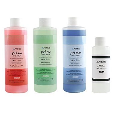 Apera Instruments, LLC-AI1109 8oz. pH Calibration Buffer Solution Kit (pH 4.00, 7.00 & 10.01), plus 4oz 3M KCL Storage Solution for pH/ORP Electrodes