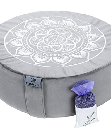 Florensi Meditation Cushion with Lavender Sachet - Comfortable Floor Pillow - Traditional Tibetan Meditation Pillow with Velvet Cover - Large Floor Cushion Seating for Adults - Yoga Buckwheat Bolster