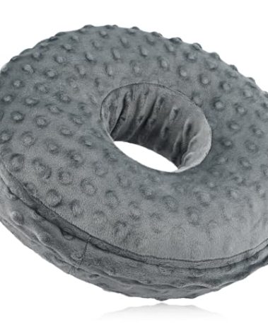 Piercing Pillow with Washable Cover, Ear Piercing Pillow for Side Sleepers with Ear Hole for Ear Pain Relief Cartilage Piercing Side Sleeping Pillow Pressure Sore Cnh Donut Pillow Minky Dot Dark Gray