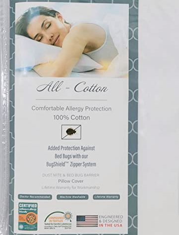 National Allergy Premium 100% Cotton Zippered Body Pillow Protector - 20 x 60 - White - 300 Thread Count - Hypoallergenic Pillowcase with Zipper - Breathable Encasement Cover