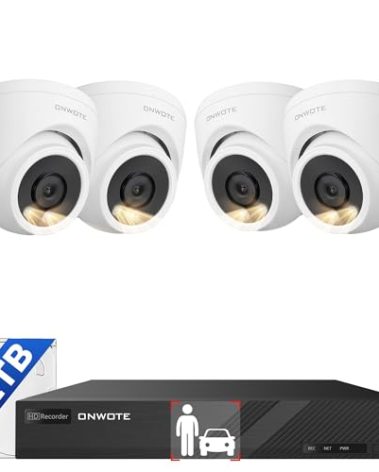ONWOTE 8 Channel NVR PoE Security Camera System, 4X 6MP Wired Outdoor IP Cameras, AI Human Vehicle Detection Tigger Color Night Vision, 122° FoV, 8CH 4K 8MP NVR 2TB, CCTV Kit for Home Businesses