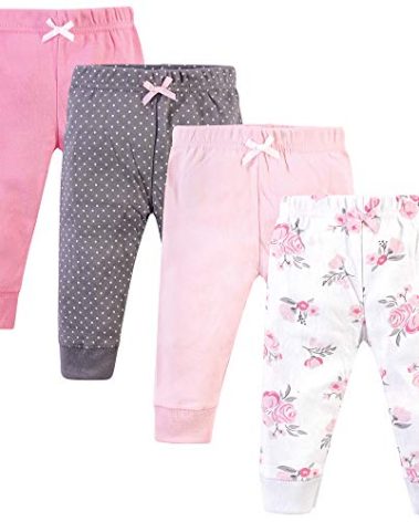 Hudson Baby Unisex Baby Cotton Pants and Leggings Basic Pink Floral, 9-12 Months
