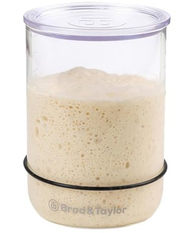 Brod & Taylor Sourdough Starter Jar With Measurement Markings, Black Silicone Level Marker & Loose-Fitting Lid That Prevents Pressure Buildup (Dishwasher Safe, BPA-Free)