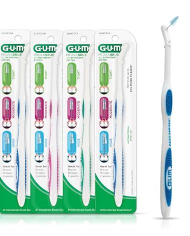 GUM Proxabrush Permanent Handle Refills - Compatible with Go-Betweens Interdental Brushes - Floss Picks for Teeth, Braces, and Implants (Pack of 4)