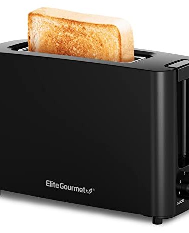 Elite Gourmet ECT118B Cool Touch Single Slice Toaster, 6 Toasting Levels & Wide Slot for Bagels, Waffles, Specialty Breads, Pastry, Snacks, Black