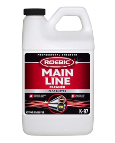 Roebic K-97 Liquid Main Line Cleaner with Bacteria Enzymes, Eliminates Organic Buildup in Sewer/Septic System and Protects from Clogs, Safe for Bathroom Toilet, 64 fl oz