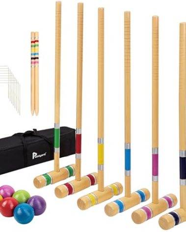Pointyard Six Player Croquet Set, 28’’ Croquet Set with Wooden Mallets/Colored Ball/Wickets/Stakes for Adults/Teenager/Family-Perfect for Lawn/Backyard Game/Park (Includes Carry Bag)