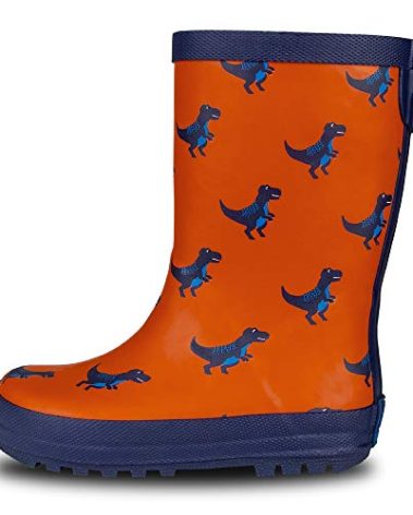 Lone Cone Rain Boots with Easy-On Handles in Matte Patterns for Boys and Girls, Play-Proof Flexible Rubber, Durable Non-Slip Treads, Kid-Friendly for Hours of Joy - T-Rex, 4 Toddler
