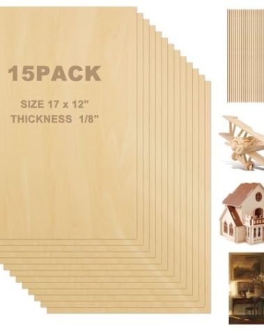 LDXDRU 15Pcs Basswood Sheets 1/8 x 16 x 12 Inch Plywood Board, Plywood Sheets for Craft, Natural Unfinished Wood Boards for DIY Projects, Wood Burning, Engraving & Staining