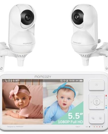 Momcozy Baby Monitor with 2 Cameras 5.5" 1080P Full HD Split Screen Video Baby Monitor with Camera and Audio, No WiFi 5000mAh Battery, ECO, VOX, Clear Night Vision 1640ft Range (SD Card not Included)