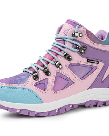 R CORD Kids Water Resistant Hiking Boots Girls Anti Collision Anti-Skid Athletic Outdoor Ankle Adventure Trekking Shoes Purple 6 Big Kid