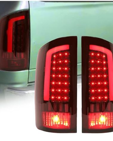 HECASA LED Tail Lights Assembly Compatible with 2002-2006 Dodge Ram 1500 2500 3500 LED Tube Bar Rear Brake Turn Signal Lamp Taillights Red Lens Chrome Housing Left & Right