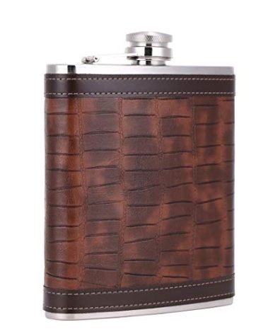 TOX TANEAXON 18 oz Crocodile Leather Pattern Large Capacity Brown Stainless Steel Whiskey Liquor Hip Flask with PU Leather Wrapped