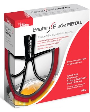 New Metro Design XL-MAX Metal Beater Blade, works with KitchenAid 5+, 6, 7, 8-Quart Stand Mixers, Red